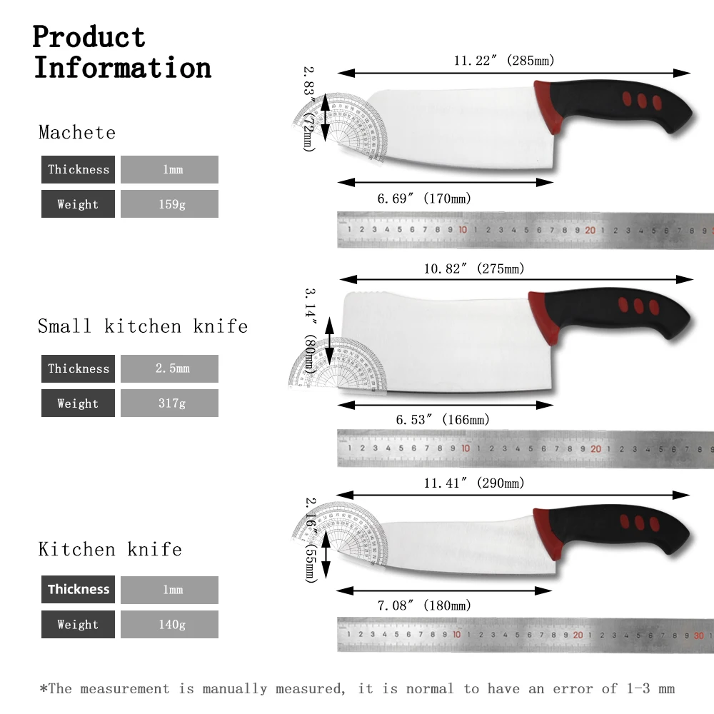 

3 Pieces Kitchen Knife Stainless Steel Knife Blade High Quality Knife Set Non-Slip Handle Use for Home Kitchen or Restaurant