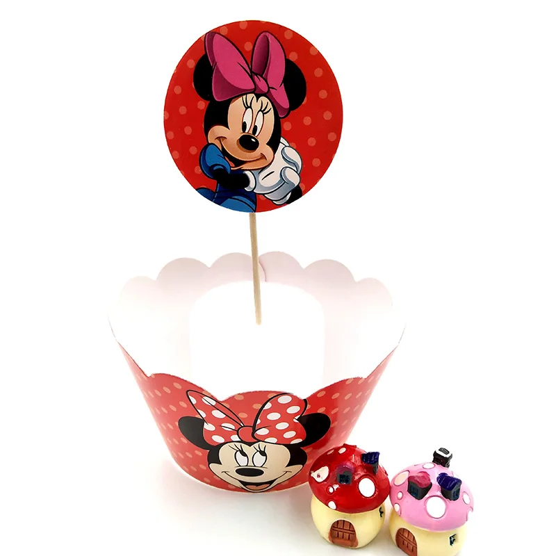 24 шт. Минни Маус обертки для кексов топперы вечерние украшения принадлежности