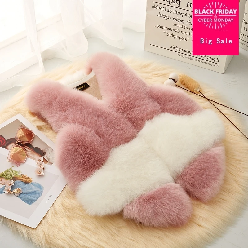 

Fashion winter faux fox fur coat Fake Fox Fur vest Sleeveless stitching Vest female hit color Waistcoat Custom Made coat wj2797