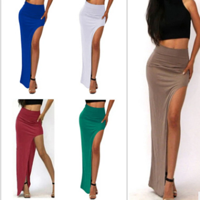

Summer Solid Package Hip Women Skirt Hem Cross Fold Sexy Split High Waist Women skirt Cut Out Asymmetrical Pencil Skirts