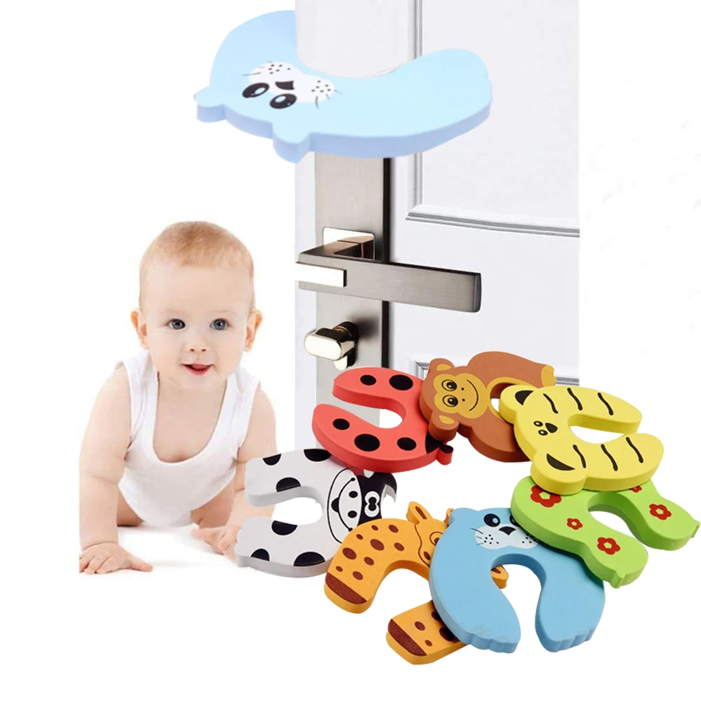 Protector de puerta con dibujos animados para beb&eacute;s y ni&ntilde;os, pomo Protector de dedos para la pared, a prueba de golpes, 5 unidades-0