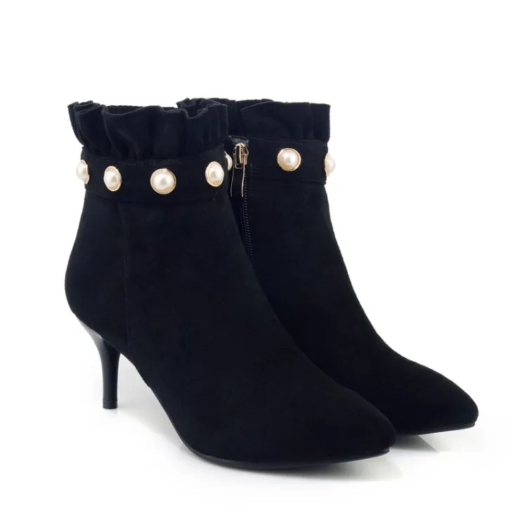 Большой размер 9 10 11 жемчужные плиссированные сапоги с острым носком сплошного