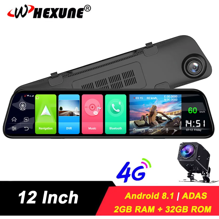 Зеркало-видеорегистратор WHEXUNE 4G Android 8 1 2 + 32 ГБ GPS-навигация 1080P | Автомобили и