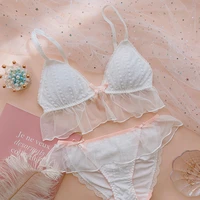 2021 sweet intimates lace bow mesh wirefree cotton thin soft triangle cup insertable pad my melody bra cute underwear set