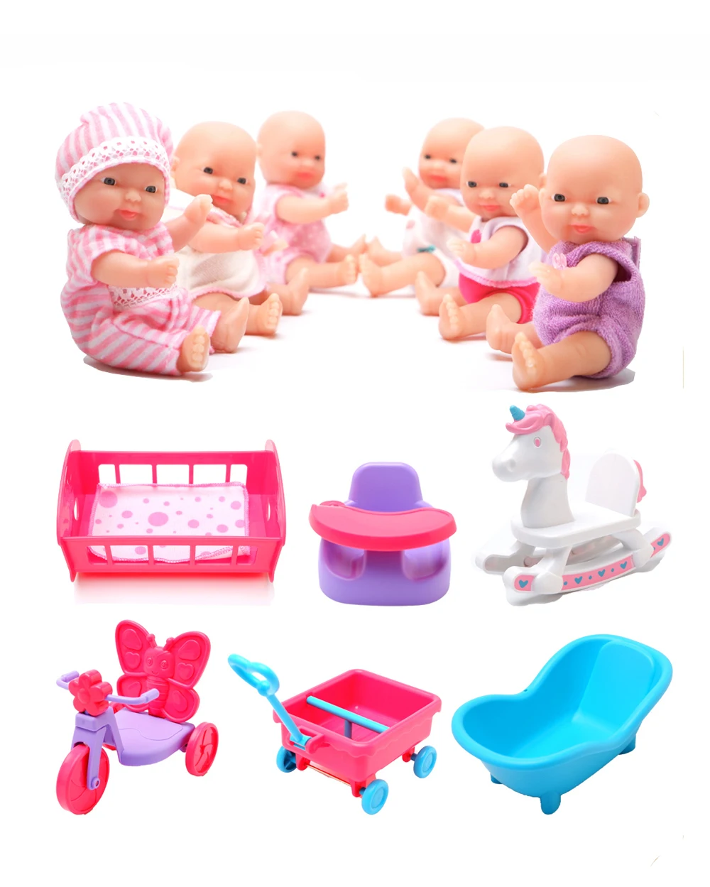 WOWCHEER 12 см 6 шт. Bebes Reborn мини детские куклы с Колыбель Ванна Мягкие силиконовые маленькие куклы реалистичные Kawaii Игрушки для девочек