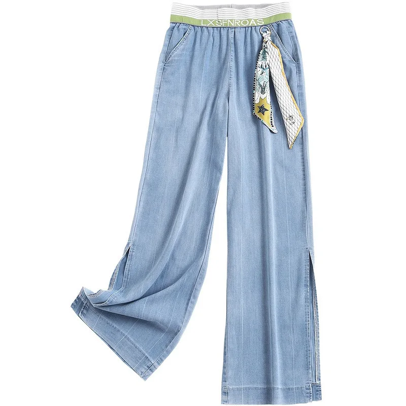 

Side Splits Wide Leg Loose Denim Maternity Full Long Jeans Spring Summer Belly Straight Pants for Pregnant Women Pregnancy