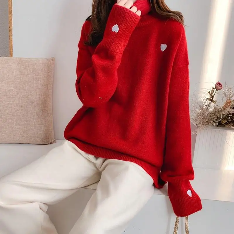 2019 пуловер с высоким воротом женский зимний свитер Корейская повседневная