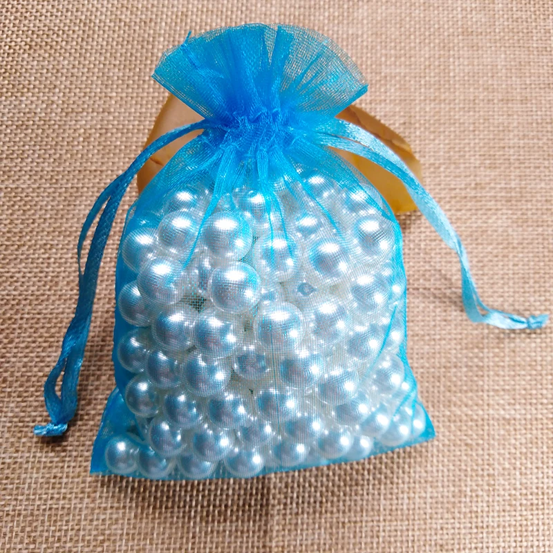 Lake Blue 50 шт./лот, 5x7x9, 9x12, 10x15 см, сумки из органзы для упаковки ювелирных изделий, сумки для украшения свадебной вечеринки, сумки для подарков, 24 цвета - Цвет: Lake Blue