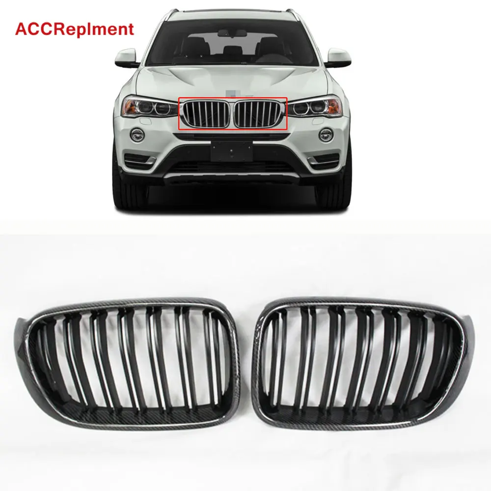 

Решетка для переднего бампера, одиночная двойная решетка для BMW X3 X4 F25 F26 2014-2018, углеродное волокно, триколор, Черная