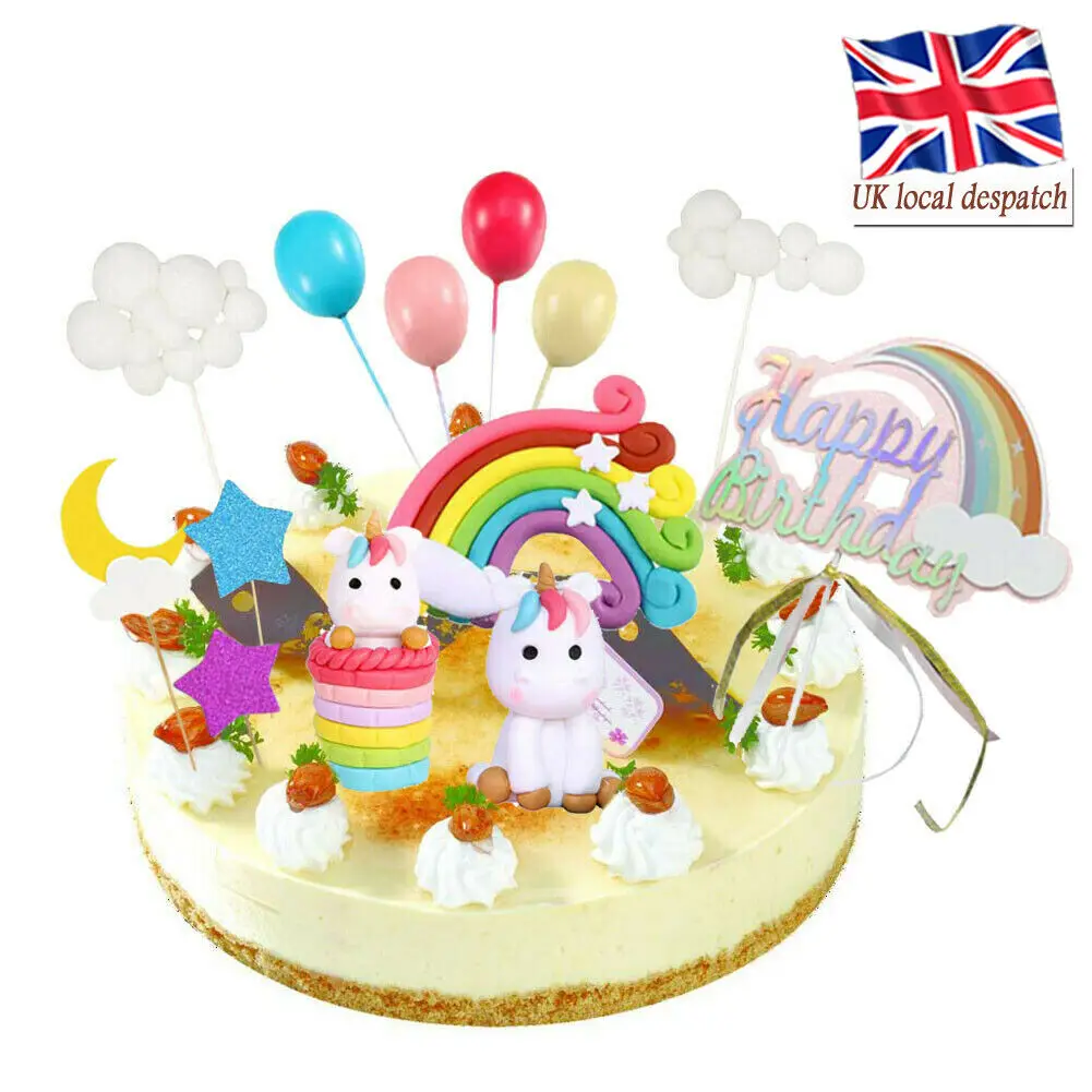 

13pcs Unicorn Cake Topper Cloud Rainbow Balloon Cupcake Birthday Party Decoration