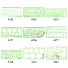 17 разных линейок, зеленые пластиковые круги, геометрический дизайн, шаблон, линейка, трафарет, измерительный инструмент для студентов