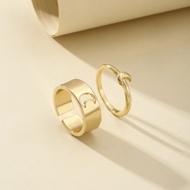

XXFD Moon Ring For Women Men Couples Matching Best Friend Trendy Promise Rings Set For Teen Girls Thumb Jewelry