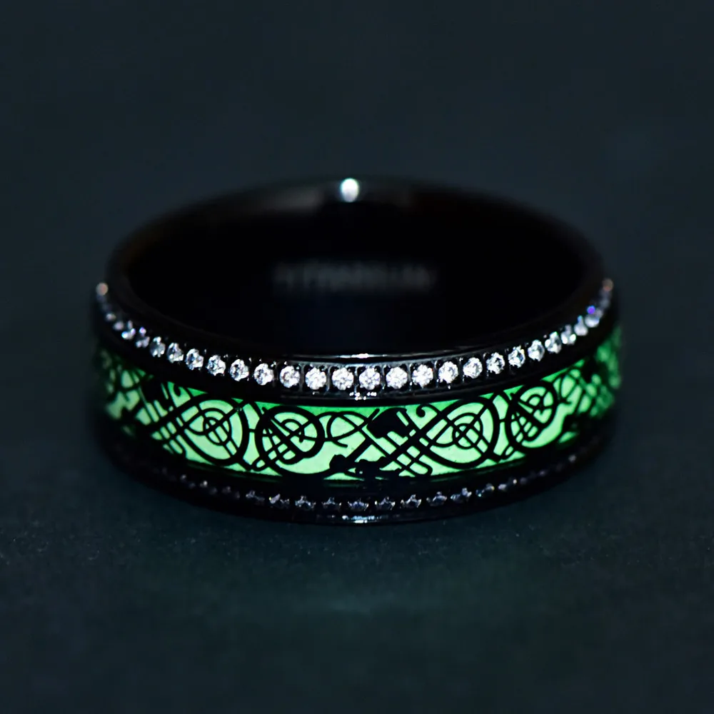 Кольцо мужское из нержавеющей стали с черным драконом люминесцентное кольцо