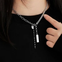 chaopai jewelry niche design micro inlaid zircon titanium steel square pendant freshwater pearl mens and womens necklace
