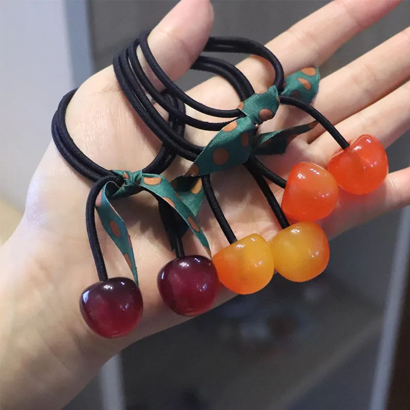 

2021 New Korea Women Hair Ropes Big Cherries Elastic Rubber Band for Girl Women Fashion Hair Accessories Hair Ties Wholesale