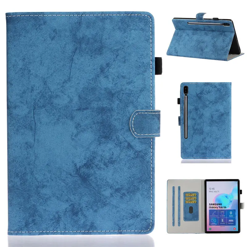 Blue Чехол для Samsung Galaxy Tab S6 10,5 SM-T860 SM-T865 T860 10," чехол Funda чехол для планшета подставка оболочка Капа+ пленка+ ручка - Цвет: Blue
