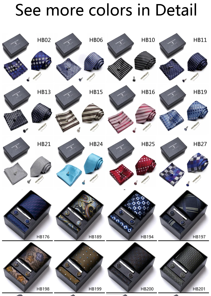 

Brand Nice Handmade Top grade Luxury Tie Handkerchief Pocket Squares Cufflink Set Tie Clip Necktie Box Clothing accessories