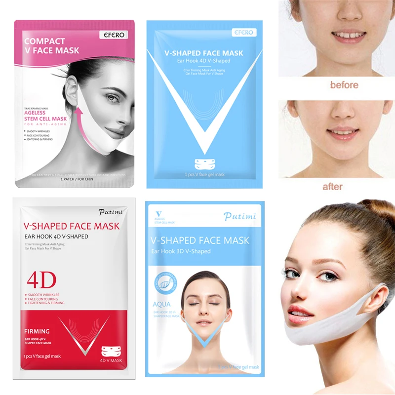 

4Pcs V Shape Face Mask Lifting Firming Face Mask Slimming Double Chin Face Gel Mask Anti Wrinkles Remover Face Patches