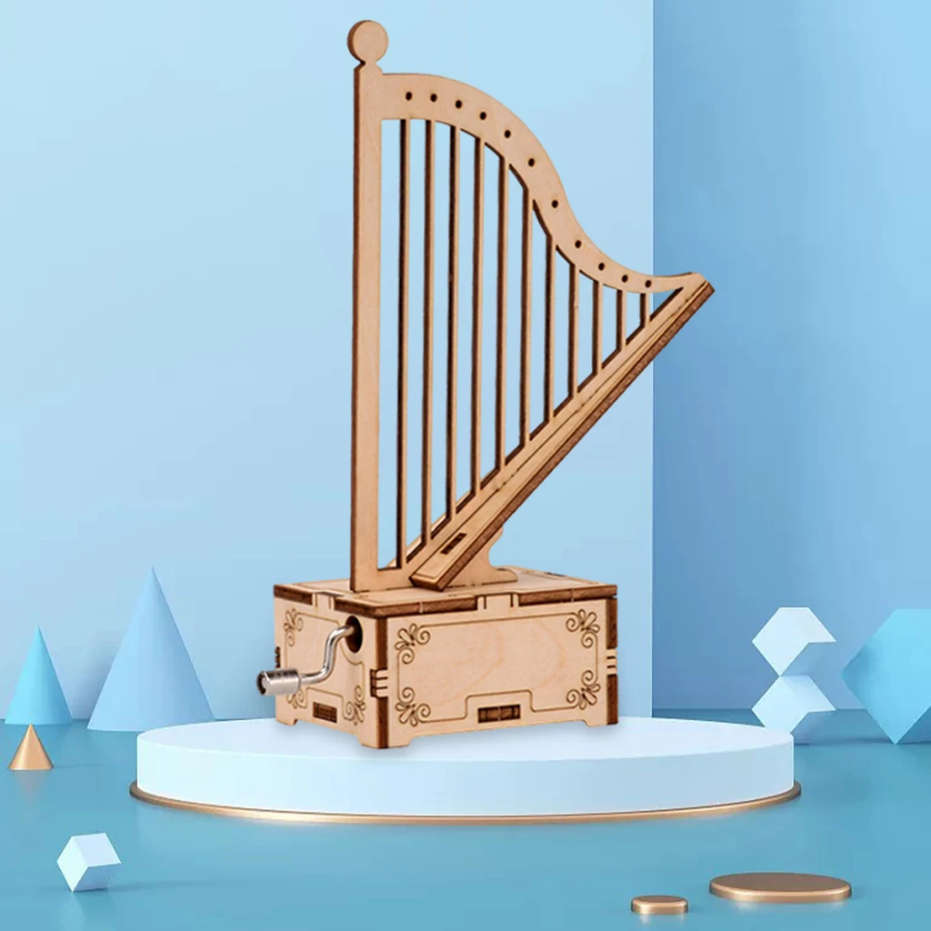 

DIY Music Box 3D Wooden Puzzle Model Kit - Harp, Hand Crank Engraved Musical Box, STEM Building DIY Kits (Harp)