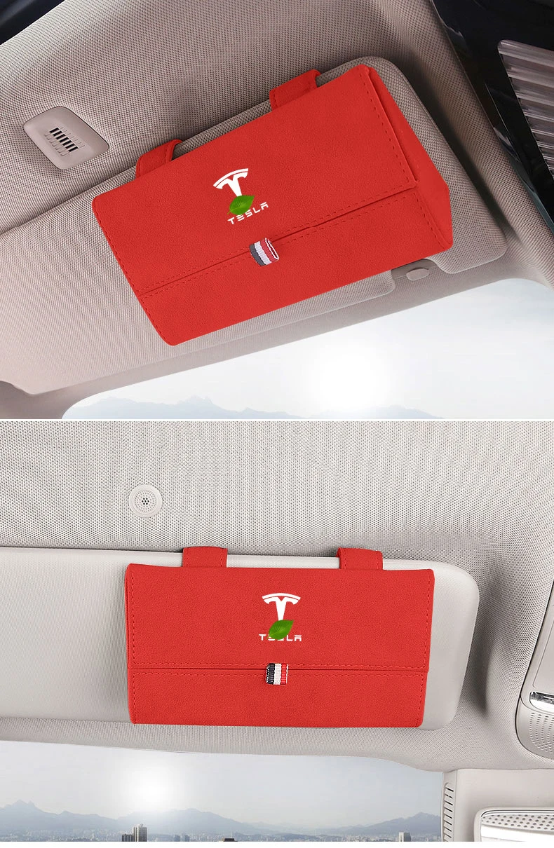 Автомобильный чехол для солнцезащитных очков с зажимом Tesla Model 3 S X Y кожаный