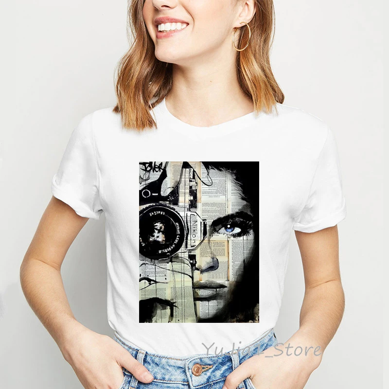 Photographic Print tshirt women vintage camera girl design t shirt 90s chemise femme DIY holiday hipster streetwear | Женская одежда