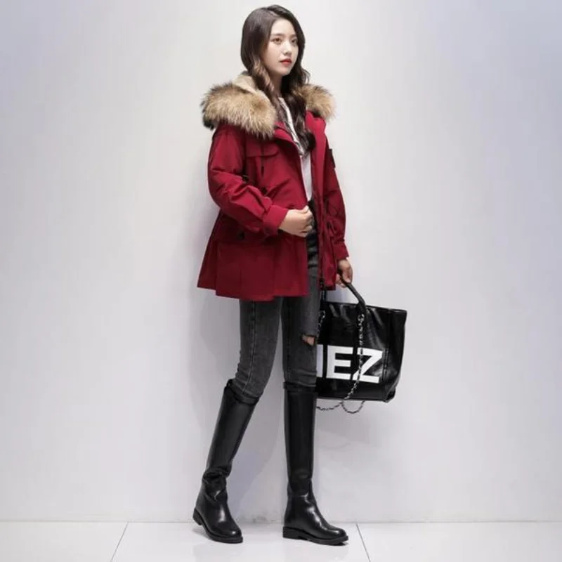 

Woman New Autumn Winter Cotton Padded Fur Parka Female Warm New Big Fur Collar Jacket Ladies Thick Warm Parkas Outerwear A222
