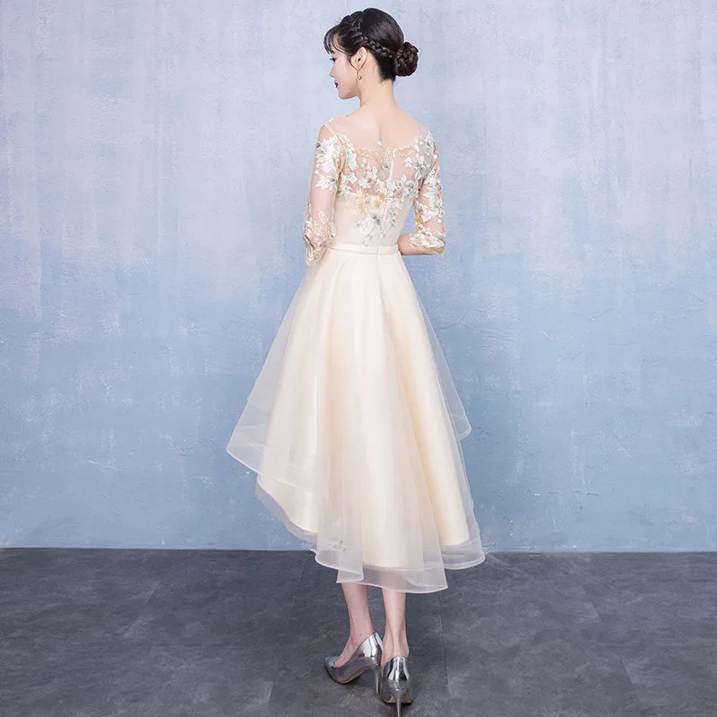 Женское вечернее платье цвета шампанского с круглым вырезом | Женская одежда