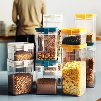 kitchen food rice storage containers cereal dispenser cookie jar transparent plastic sealed cans seasoning container with lids