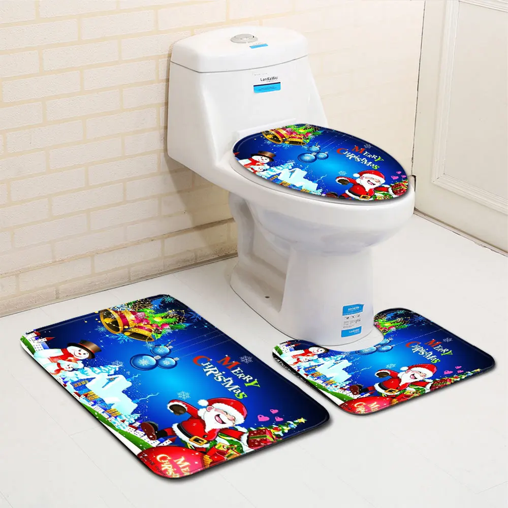 Набор рождественских ковриков для ванной 3 шт. нескользящий коврик туалета