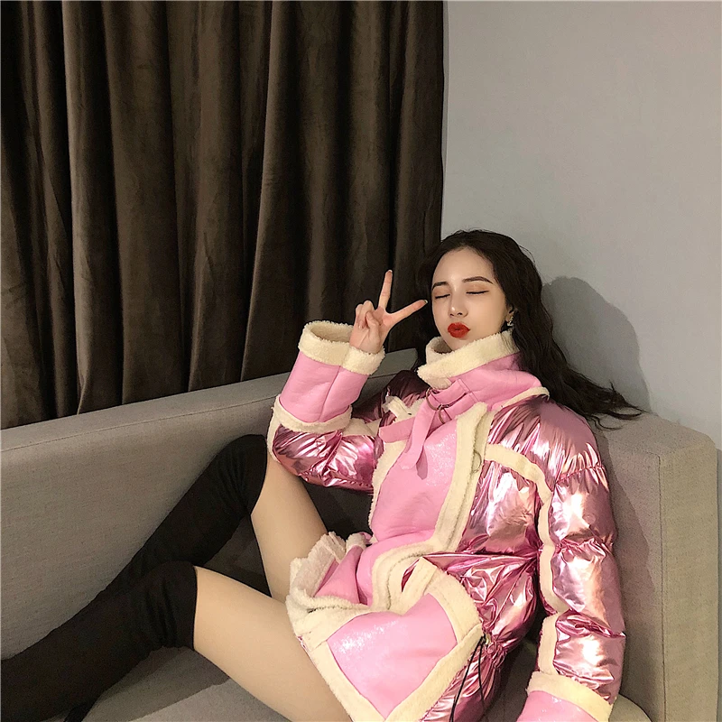 WHITNEY WANG осенне-зимняя модная уличная шерстяная куртка из искусственной кожи с подкладкой женская кожаная куртка в байкерском стиле Толстая парка пальто