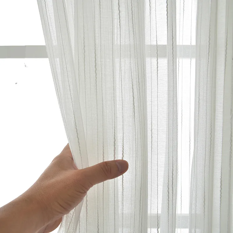 

White All-match Linen Stripe Window Screens Sheer Curtains For Living Room Tulle Modern Voile for Bedroom Balcony Yarn Decor
