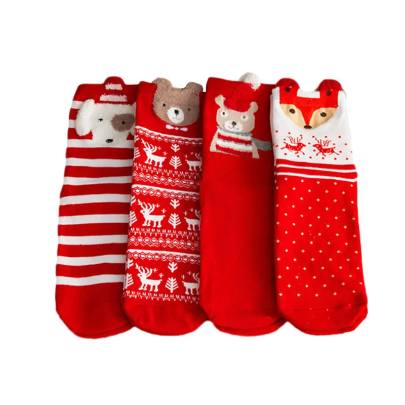 

4 Pairs/lot Children Christmas Socks for Girls Cartoon Snowman Big Size Cotton Kids Socks Autumn Winter Warm Socks Girls Gifts