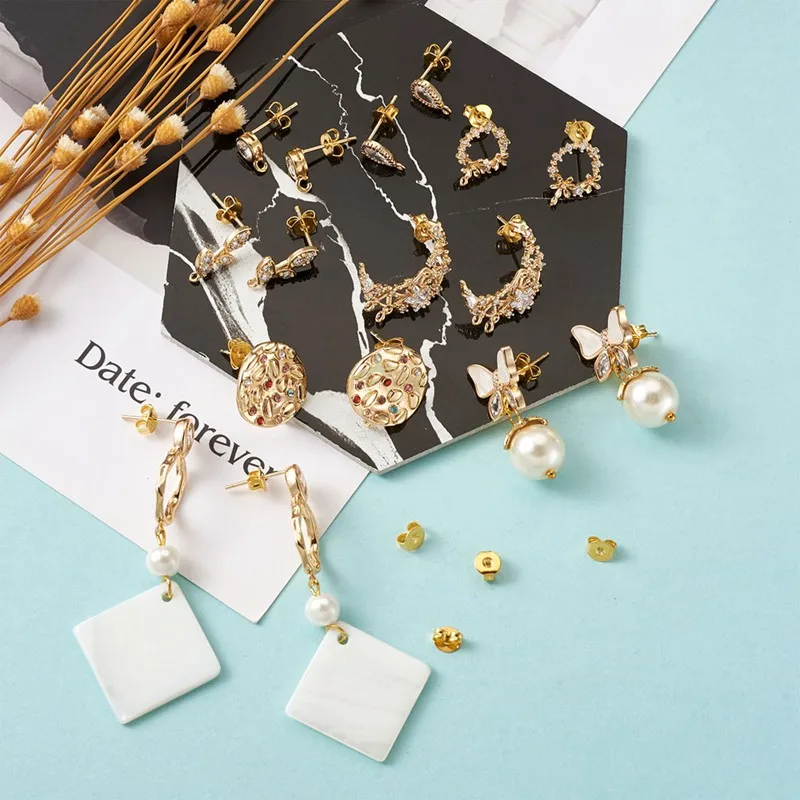 16pcs Brass Crystal Cubic Zirconia Stud Earring Findings Charms Earring for Woman Girls Earring Gift Exquisite Daily Wearable