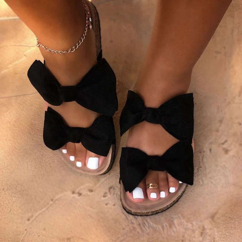 Женские леопардовые шлепанцы с бантиком летние босоножки на платформе открытым