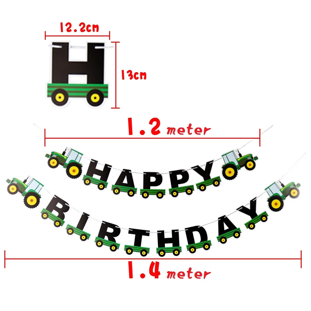 Juego de globos de feliz cumplea&ntilde;os para Tractor, decoraci&oacute;n de fiesta de cumplea&ntilde;os de veh&iacute;culo con tema verde para granja, 1Set-4