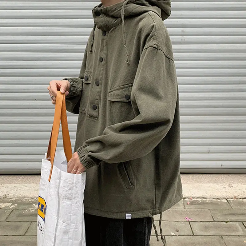 

Куртка с капюшоном для мальчиков, рабочая одежда, хлопковая Свободная куртка в японском винтажном ретро стиле, большие размеры, весна-осень