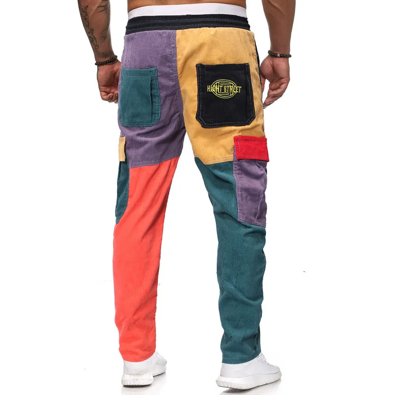 

2021 spring and autumn new men's Corduroy human model color matching casual pants trend men's pants K013