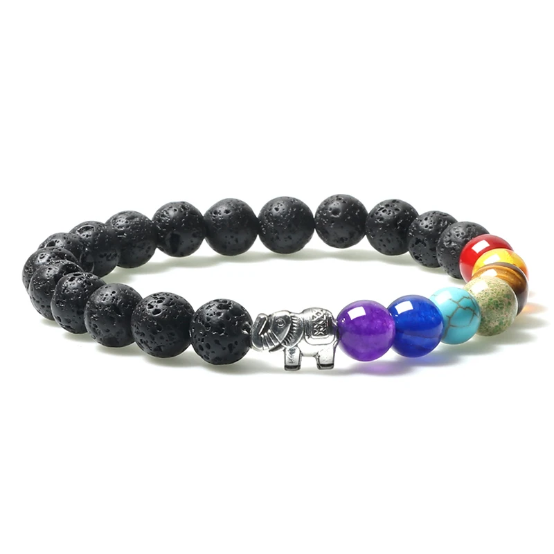 Мужской и женский браслет из 7 чакр с подвеской натурального камня лавы дерева
