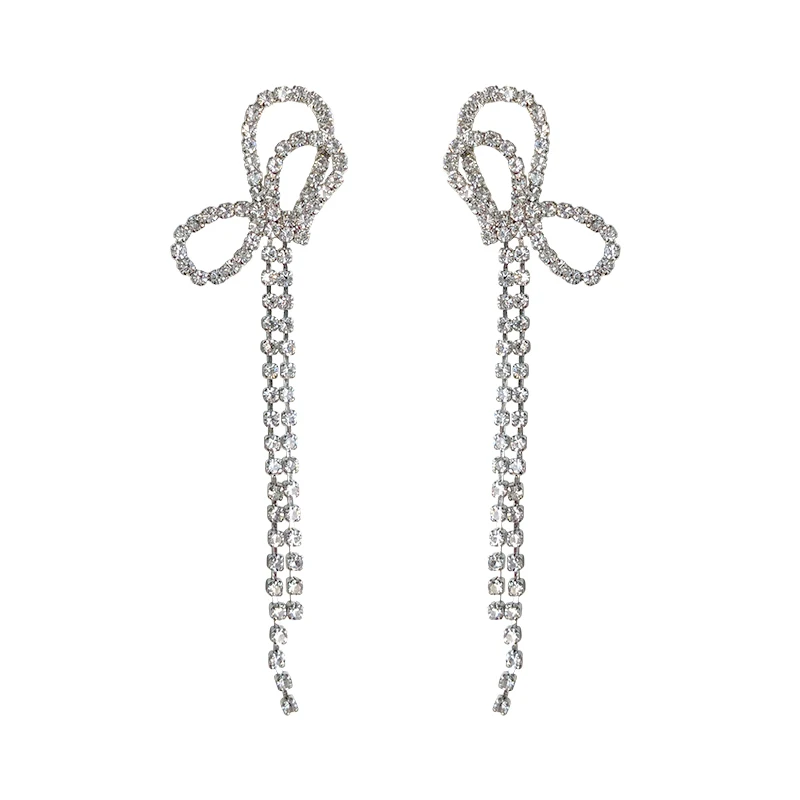 

New Korean Drop Earrings For Women Minimalist Personality Ear Line Tassel Earrings Rhinestone Bowknot Earrings 2021