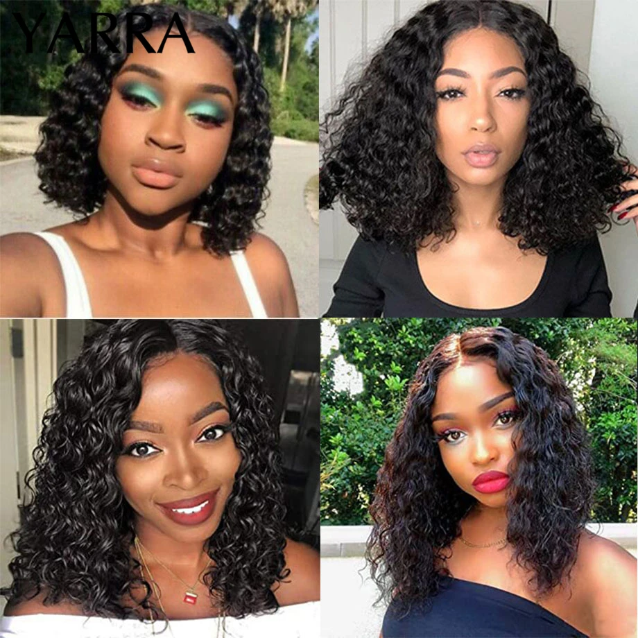 

Water Wave Short Bob 4x4 Lace Front Human Hair Wigs Mongolion Remy Hair Pixie Cut Pre Plucked Lace Wig With Baby Hair Yarra