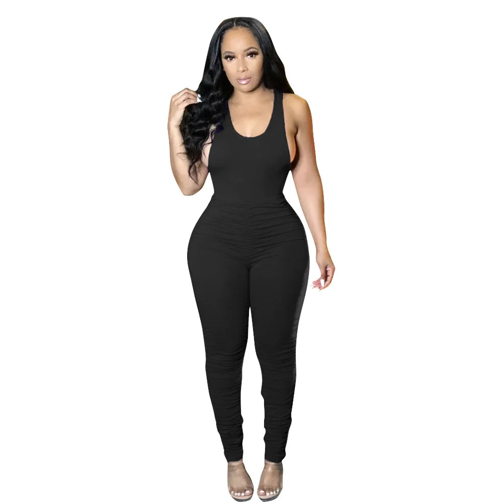 

2021 New Arrival Sleeveless Sling Solid Color Logo Wholesale Plus Size Party Casual Daily Women Jumpsuits