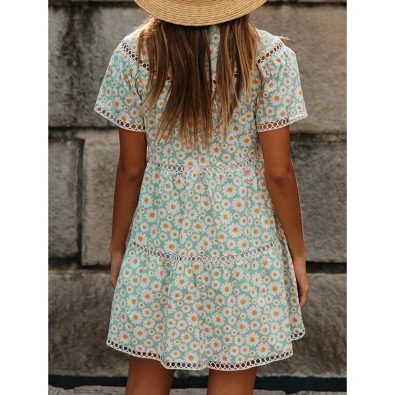 

Women'S Boho Beach Floral Print Dress Casual Loose Mini Dress Size XL