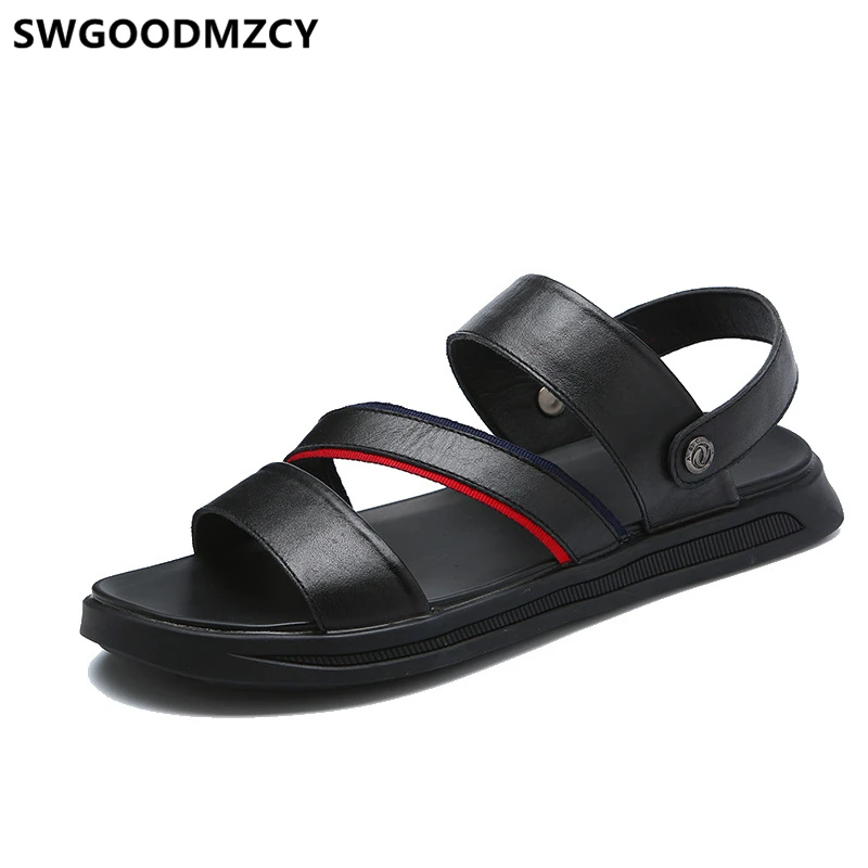 Сандалии мужские кожаные в итальянском стиле открытый носок дизайнерская летняя