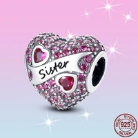 hot sale 100 sterling silver 925 pink pav%c3%a9 heart charms beads fit original pandora bracelet for women jewelry gift