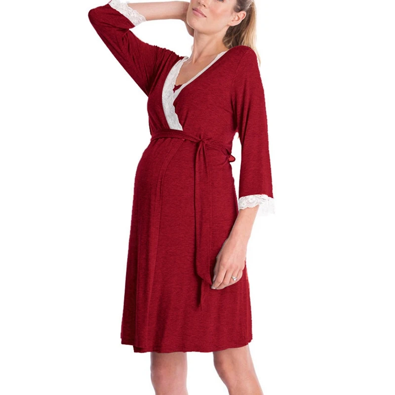 

Women Dress for Pregnant Women Mother Lace Pregnant Long Sleeve Nursing Baby for Maternity Pajamas Dress