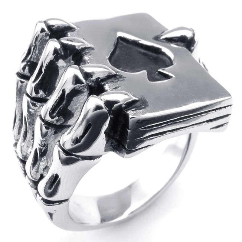 

Spades Card Poker Rings Skeleton Hand Claw Biker Ring Vintage Punk Mens Ring Skull Claw Ring For Unisex Rings