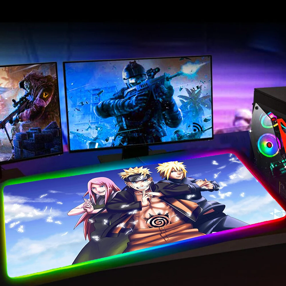 RGB Mouse Pad Gaming Accessiores Mousepad Gamer with Backlit Mausepad LED Tapis De Souris Kakashi Gaara Sasuke Design-Narutos | Компьютеры