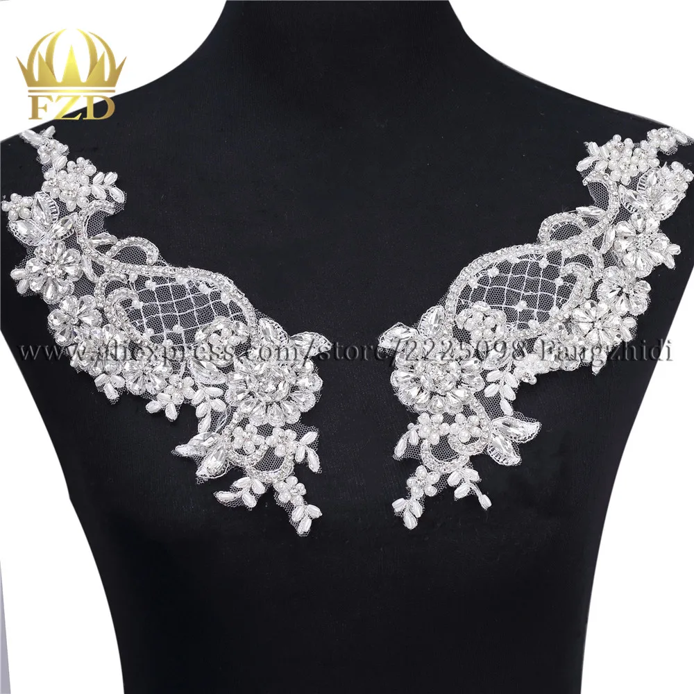 FZD 1 пара вышитых кристаллами Стразы вышивки белые жемчужные бусины отделка для