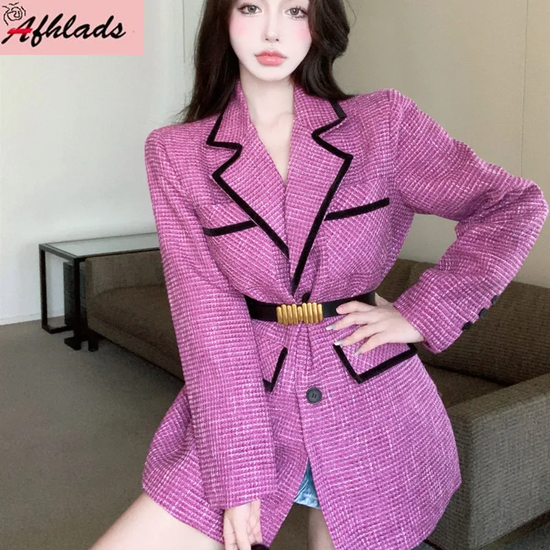 

Женская тонкая офисная куртка, Лоскутная Верхняя одежда контрастных цветов с английским воротником и длинным рукавом