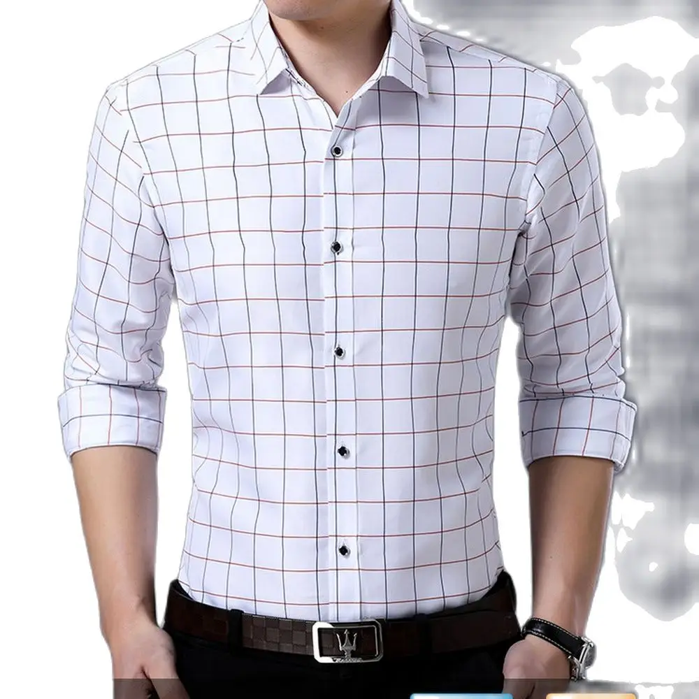 

Shirts，Man Shirts，Four Seasons Man's Shirt, Square Collar Grid, Button Decoration, Long-Sleeved Shirt, Comfortable Without Ball
